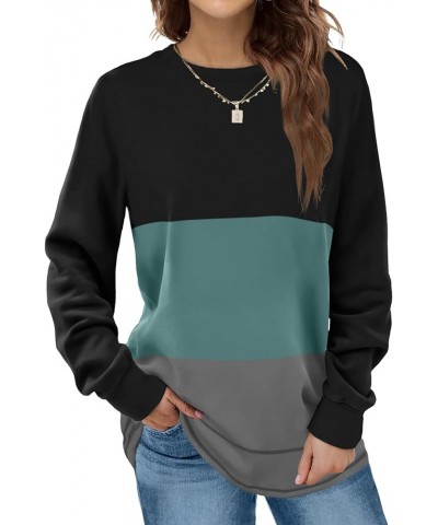 Sweatshirts for Women Crewneck Long Sleeve Shirts Tunic Tops for Leggings 1-n-black-cadetblue-grey $15.30 Hoodies & Sweatshirts