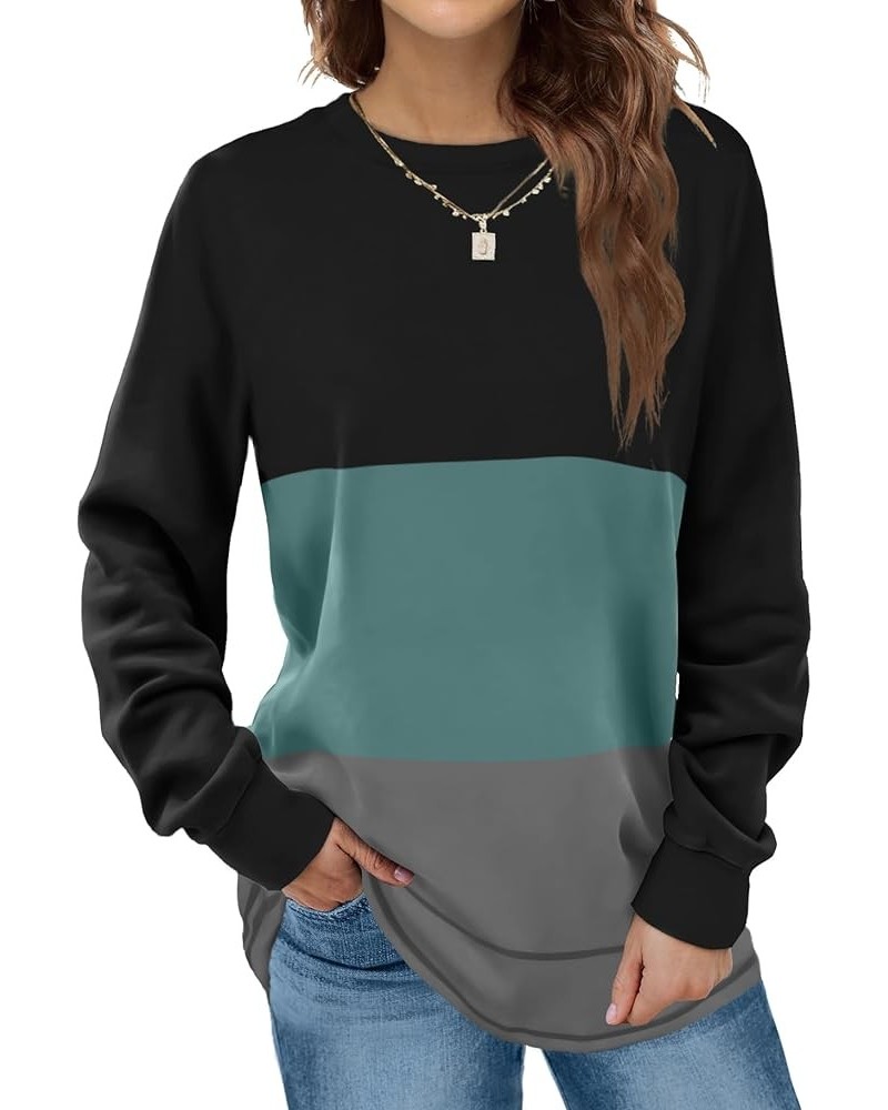 Sweatshirts for Women Crewneck Long Sleeve Shirts Tunic Tops for Leggings 1-n-black-cadetblue-grey $15.30 Hoodies & Sweatshirts