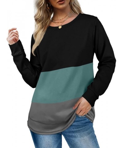 Sweatshirts for Women Crewneck Long Sleeve Shirts Tunic Tops for Leggings 1-n-black-cadetblue-grey $15.30 Hoodies & Sweatshirts