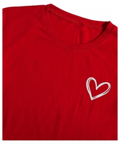 Women's Heart Print T Shirts Summer Funny Short Sleeve Tops Dark Red Heart $10.50 Tops