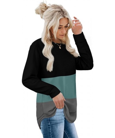 Sweatshirts for Women Crewneck Long Sleeve Shirts Tunic Tops for Leggings 1-n-black-cadetblue-grey $15.30 Hoodies & Sweatshirts