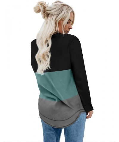 Sweatshirts for Women Crewneck Long Sleeve Shirts Tunic Tops for Leggings 1-n-black-cadetblue-grey $15.30 Hoodies & Sweatshirts