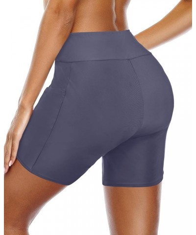 Women Swim Shorts High Waisted Swimsuit Bottoms 4" Cross Waist Boy Shorts with Pocket Biker Shorts Grey $9.84 Swimsuits