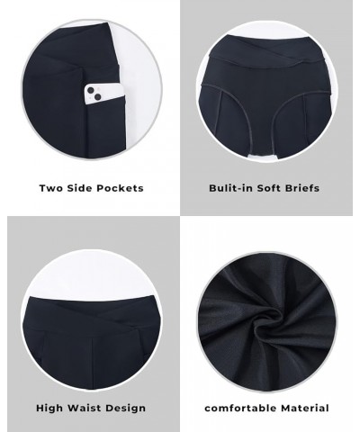 Women Swim Shorts High Waisted Swimsuit Bottoms 4" Cross Waist Boy Shorts with Pocket Biker Shorts Grey $9.84 Swimsuits