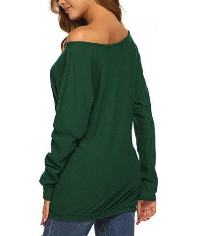 Womens Off Shoulder Loose Pullover Sweater Batwing Sleeve Knit Jumper Oversized Tunic Tops Dark Green $14.70 Sweaters