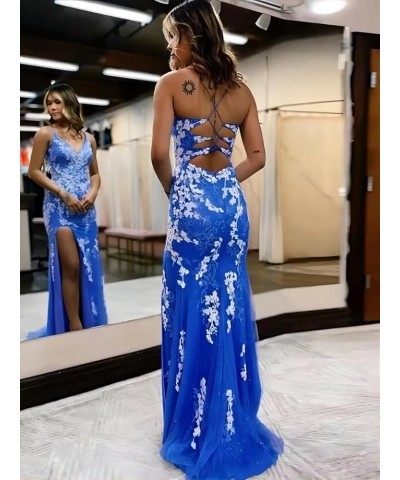 Women's Mermaid Spaghetti Straps Lace Prom Dresses Long Appliques Backless Formal Evening Gowns SE100 Hot Pink $32.40 Dresses