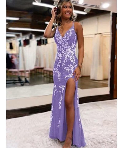 Women's Mermaid Spaghetti Straps Lace Prom Dresses Long Appliques Backless Formal Evening Gowns SE100 Hot Pink $32.40 Dresses