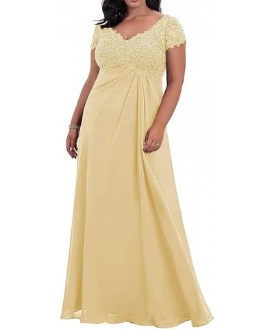 V-Neck Mother of The Bride Dresses for Wedding Plus Size Lace Applique Long Evening Party Formal Gowns Champagne $35.70 Dresses