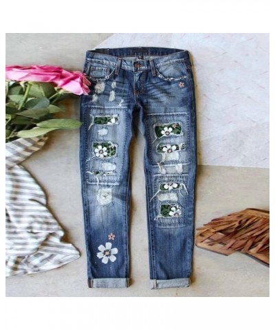 Womens Jeans Casual Ripped Boyfriend Stretch Cute Printed Jeans Slim Plaid Patch Loose Skinny Denim Jeans with Hole 2green $1...