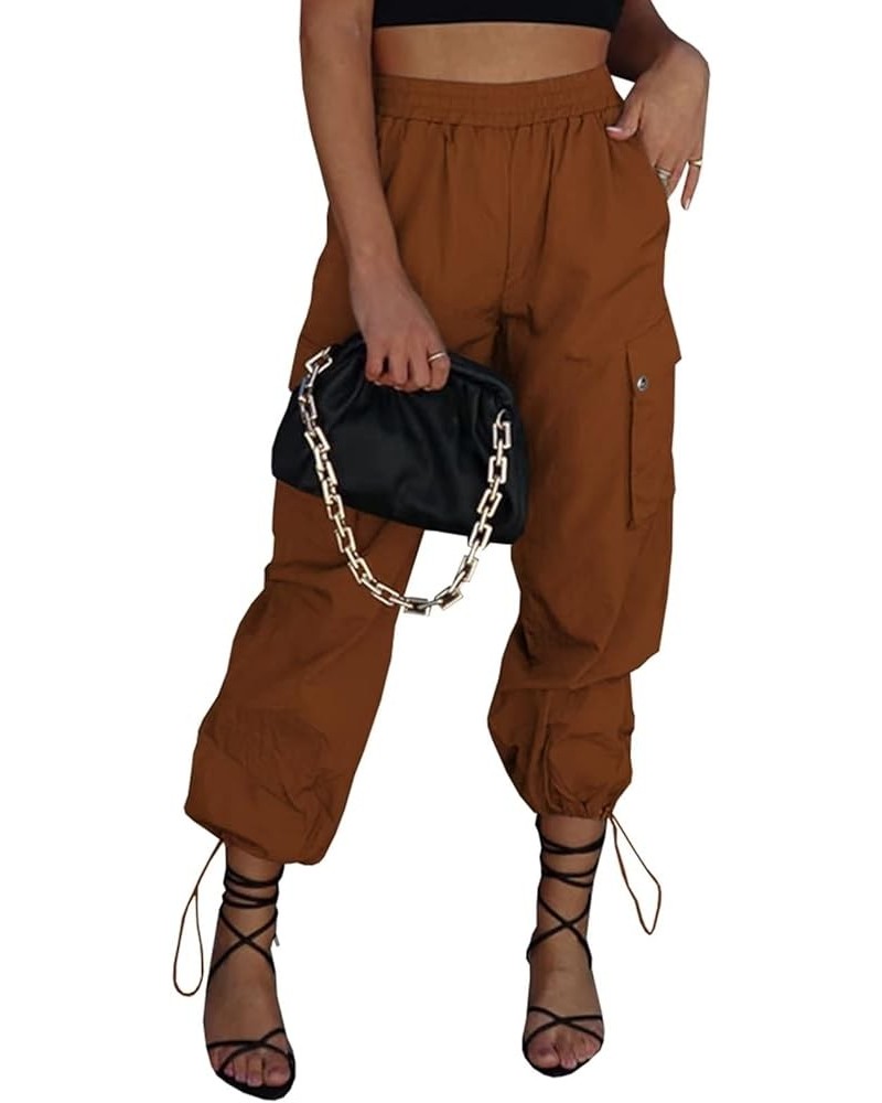 Parachute Pants for Women, Elastic High Waist Y2k Cargo Pants Women Baggy with 4 Pockets Coffee $19.88 Pants