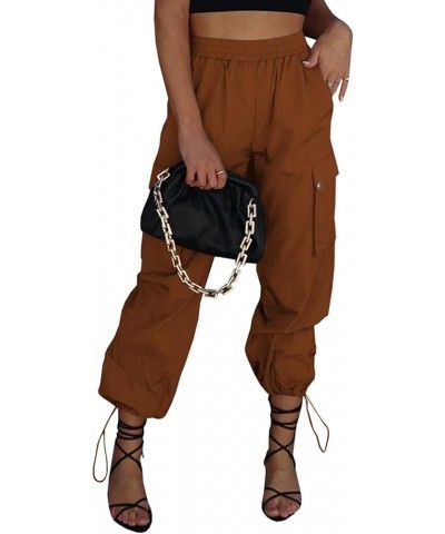 Parachute Pants for Women, Elastic High Waist Y2k Cargo Pants Women Baggy with 4 Pockets Coffee $19.88 Pants