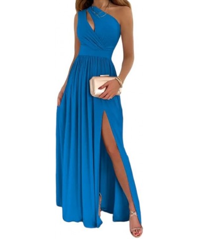 Women's One Shoulder High Split Cutout Sleeveless Elegant Sexy Cocktail Maxi Dress Blue $35.39 Dresses