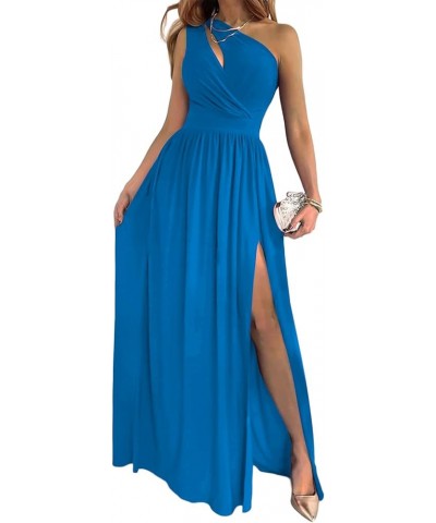 Women's One Shoulder High Split Cutout Sleeveless Elegant Sexy Cocktail Maxi Dress Blue $35.39 Dresses