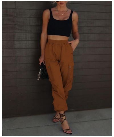 Parachute Pants for Women, Elastic High Waist Y2k Cargo Pants Women Baggy with 4 Pockets Coffee $19.88 Pants