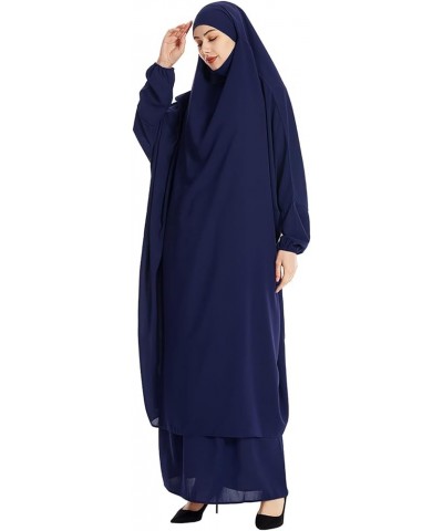 Women Muslim Prayer Dress 2pcs Sets Khimar Bat Sleeve Lightweight Abaya Soft Breathable Hijab Blue $24.77 Dresses