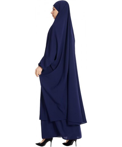 Women Muslim Prayer Dress 2pcs Sets Khimar Bat Sleeve Lightweight Abaya Soft Breathable Hijab Blue $24.77 Dresses