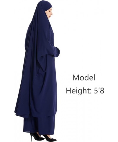 Women Muslim Prayer Dress 2pcs Sets Khimar Bat Sleeve Lightweight Abaya Soft Breathable Hijab Blue $24.77 Dresses