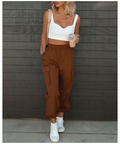 Parachute Pants for Women, Elastic High Waist Y2k Cargo Pants Women Baggy with 4 Pockets Coffee $19.88 Pants