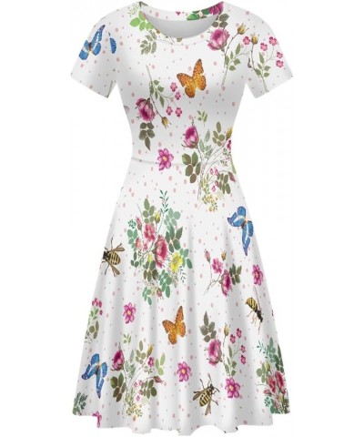 Women's Colorful Paint Splash 3D Digital Printed Summer Casual Flared Midi Dress Butterfly Flower $14.27 Dresses