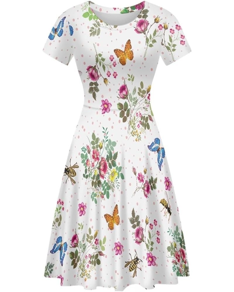 Women's Colorful Paint Splash 3D Digital Printed Summer Casual Flared Midi Dress Butterfly Flower $14.27 Dresses