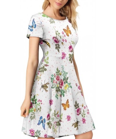 Women's Colorful Paint Splash 3D Digital Printed Summer Casual Flared Midi Dress Butterfly Flower $14.27 Dresses