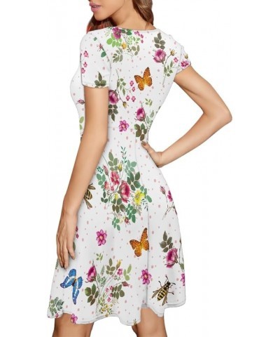 Women's Colorful Paint Splash 3D Digital Printed Summer Casual Flared Midi Dress Butterfly Flower $14.27 Dresses