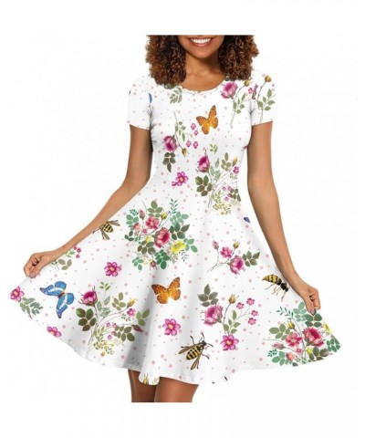 Women's Colorful Paint Splash 3D Digital Printed Summer Casual Flared Midi Dress Butterfly Flower $14.27 Dresses