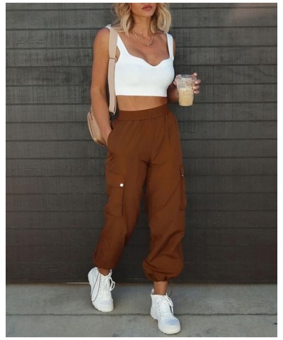 Parachute Pants for Women, Elastic High Waist Y2k Cargo Pants Women Baggy with 4 Pockets Coffee $19.88 Pants