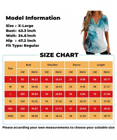 Women Shirts Casual Henley Button Down Blouses Short Sleeve Marble Print Tunic Tops V Neck Summer Aesthetic Clothes Ar593-red...