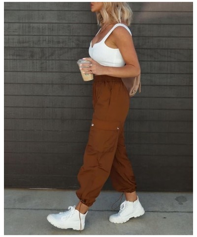 Parachute Pants for Women, Elastic High Waist Y2k Cargo Pants Women Baggy with 4 Pockets Coffee $19.88 Pants