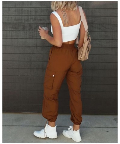 Parachute Pants for Women, Elastic High Waist Y2k Cargo Pants Women Baggy with 4 Pockets Coffee $19.88 Pants