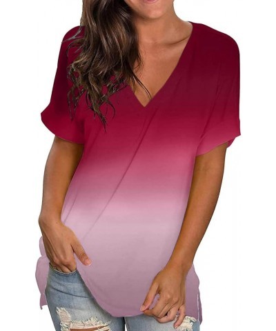 Summer Tops for Women Trendy, Women's Basic V Neck Short Sleeve T Shirts Summer Casual Tops Tunics for Leggings X02-red $6.47...