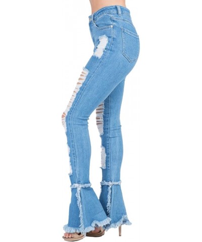 Women's Denim Stertch High Rise Flared Trim Button Up Skinny Jeans with Pockets Blue Rjh5366 $13.12 Jeans