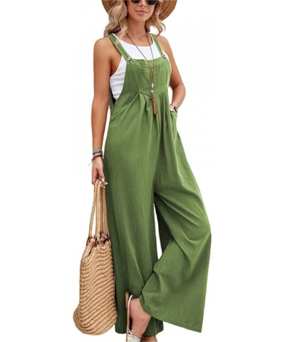 Wide Leg Overalls for Women Loose Fit Cotton Linen Jumpsuits Casual Long Baggy Rompers Summer Bib Pants with Pockets Green $8...