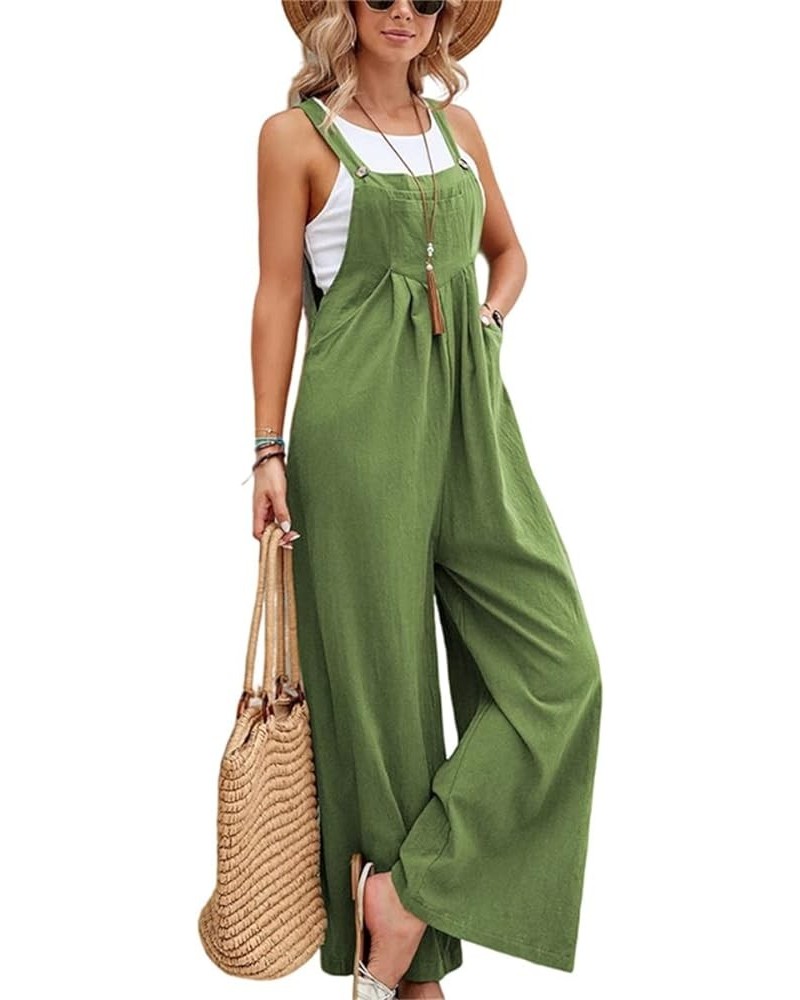 Wide Leg Overalls for Women Loose Fit Cotton Linen Jumpsuits Casual Long Baggy Rompers Summer Bib Pants with Pockets Green $8...