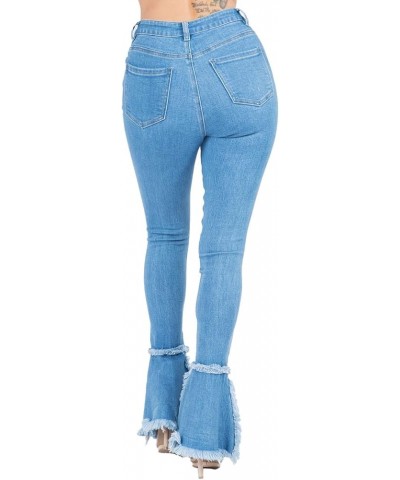 Women's Denim Stertch High Rise Flared Trim Button Up Skinny Jeans with Pockets Blue Rjh5366 $13.12 Jeans