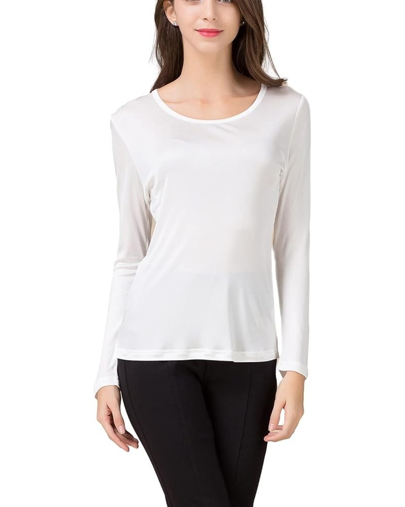 Women's Mulberry Silk T-Shirt Long Sleeve Pure Silk tee Shirt/Crew Neck Silk Blouse Undershirt White $18.90 T-Shirts