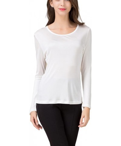 Women's Mulberry Silk T-Shirt Long Sleeve Pure Silk tee Shirt/Crew Neck Silk Blouse Undershirt White $18.90 T-Shirts