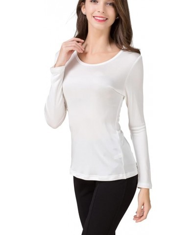 Women's Mulberry Silk T-Shirt Long Sleeve Pure Silk tee Shirt/Crew Neck Silk Blouse Undershirt White $18.90 T-Shirts