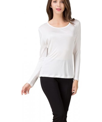 Women's Mulberry Silk T-Shirt Long Sleeve Pure Silk tee Shirt/Crew Neck Silk Blouse Undershirt White $18.90 T-Shirts