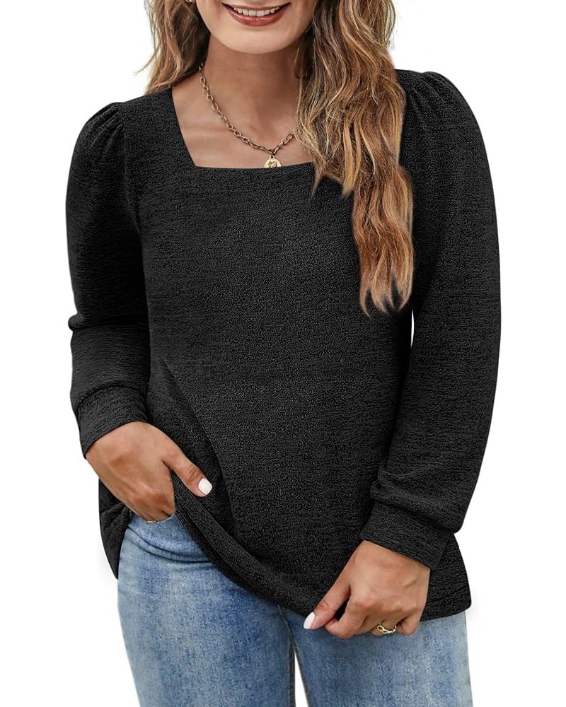 Womens Plus Size Tops Square Neck Long Sleeve Shirts Casual Fall Winter Clothes XL-5XL 01-black $19.49 Tops