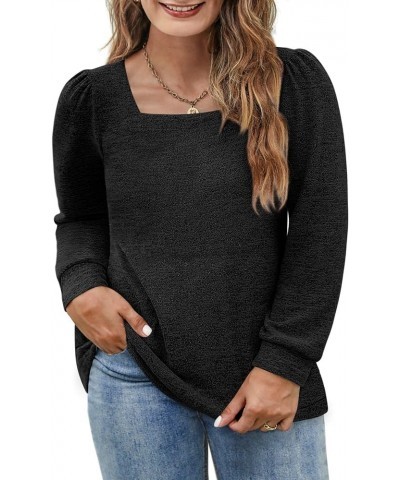 Womens Plus Size Tops Square Neck Long Sleeve Shirts Casual Fall Winter Clothes XL-5XL 01-black $19.49 Tops