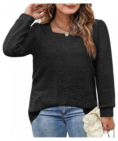 Womens Plus Size Tops Square Neck Long Sleeve Shirts Casual Fall Winter Clothes XL-5XL 01-black $19.49 Tops