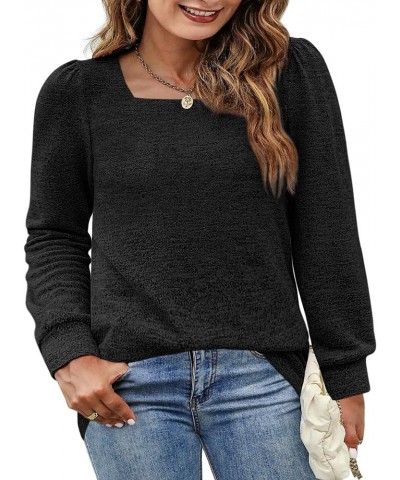 Womens Plus Size Tops Square Neck Long Sleeve Shirts Casual Fall Winter Clothes XL-5XL 01-black $19.49 Tops