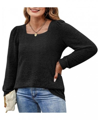 Womens Plus Size Tops Square Neck Long Sleeve Shirts Casual Fall Winter Clothes XL-5XL 01-black $19.49 Tops