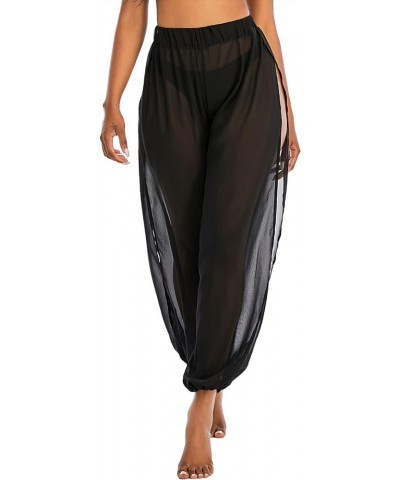 Womens Cover Ups See Through Sheer Mesh Pants High Waist Beach Bikini Bottom Sexy Swimsuit Slit Cover Up Pant Black $13.99 Sw...