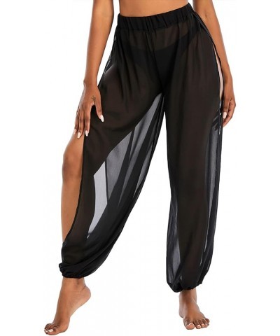 Womens Cover Ups See Through Sheer Mesh Pants High Waist Beach Bikini Bottom Sexy Swimsuit Slit Cover Up Pant Black $13.99 Sw...