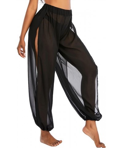 Womens Cover Ups See Through Sheer Mesh Pants High Waist Beach Bikini Bottom Sexy Swimsuit Slit Cover Up Pant Black $13.99 Sw...