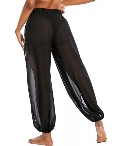 Womens Cover Ups See Through Sheer Mesh Pants High Waist Beach Bikini Bottom Sexy Swimsuit Slit Cover Up Pant Black $13.99 Sw...