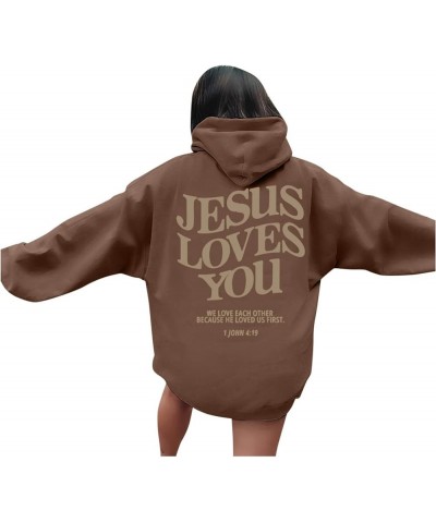 Jesus Loves You Christian Hoodies For Women Bible Verse Oversized Long Sleeve Y2K Drawstring Sweatshirts Comfy Pockets Tops A...